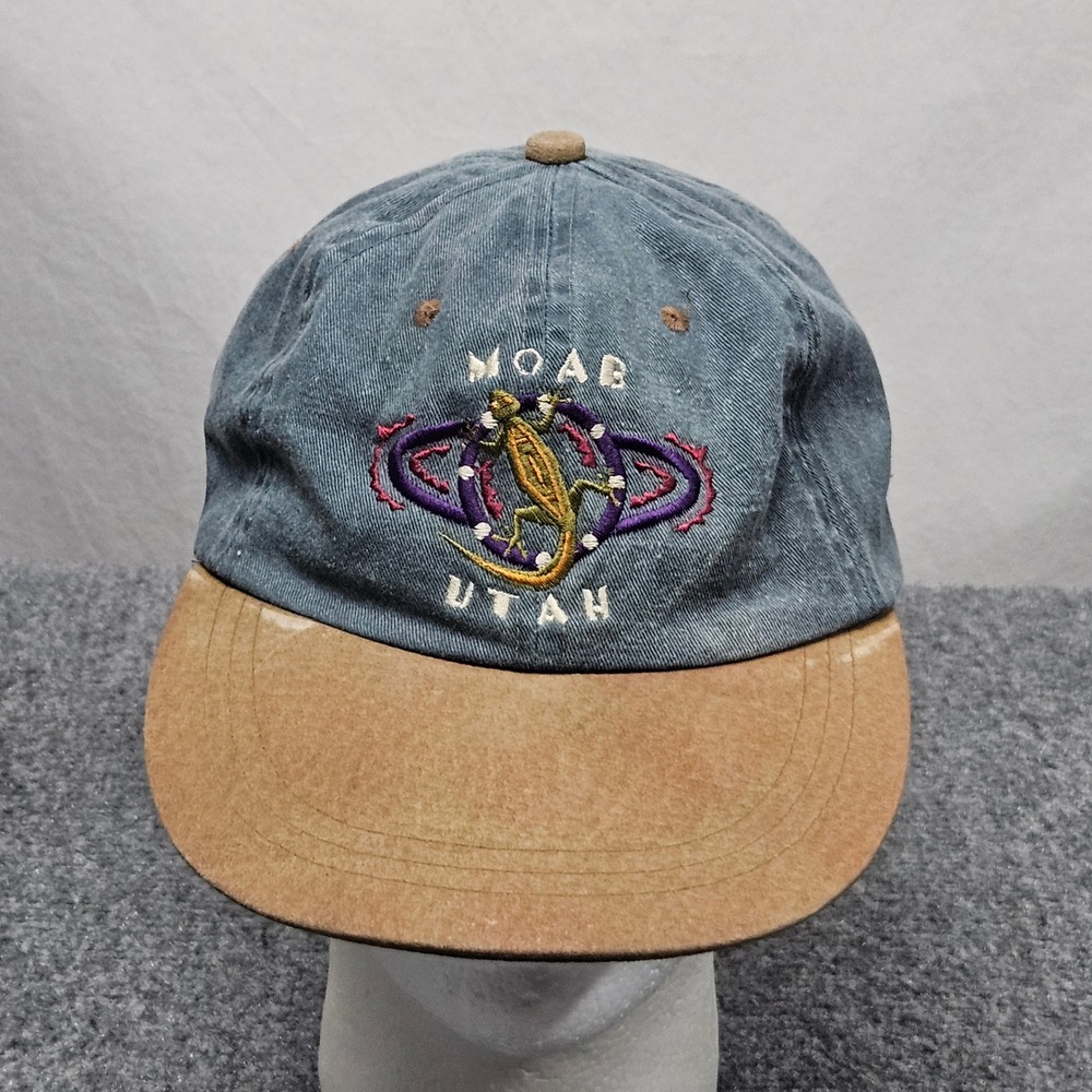 Vintage Moab Utah Lizard Strapback Hat Blue Embroidered‎ Outdoor National Parks